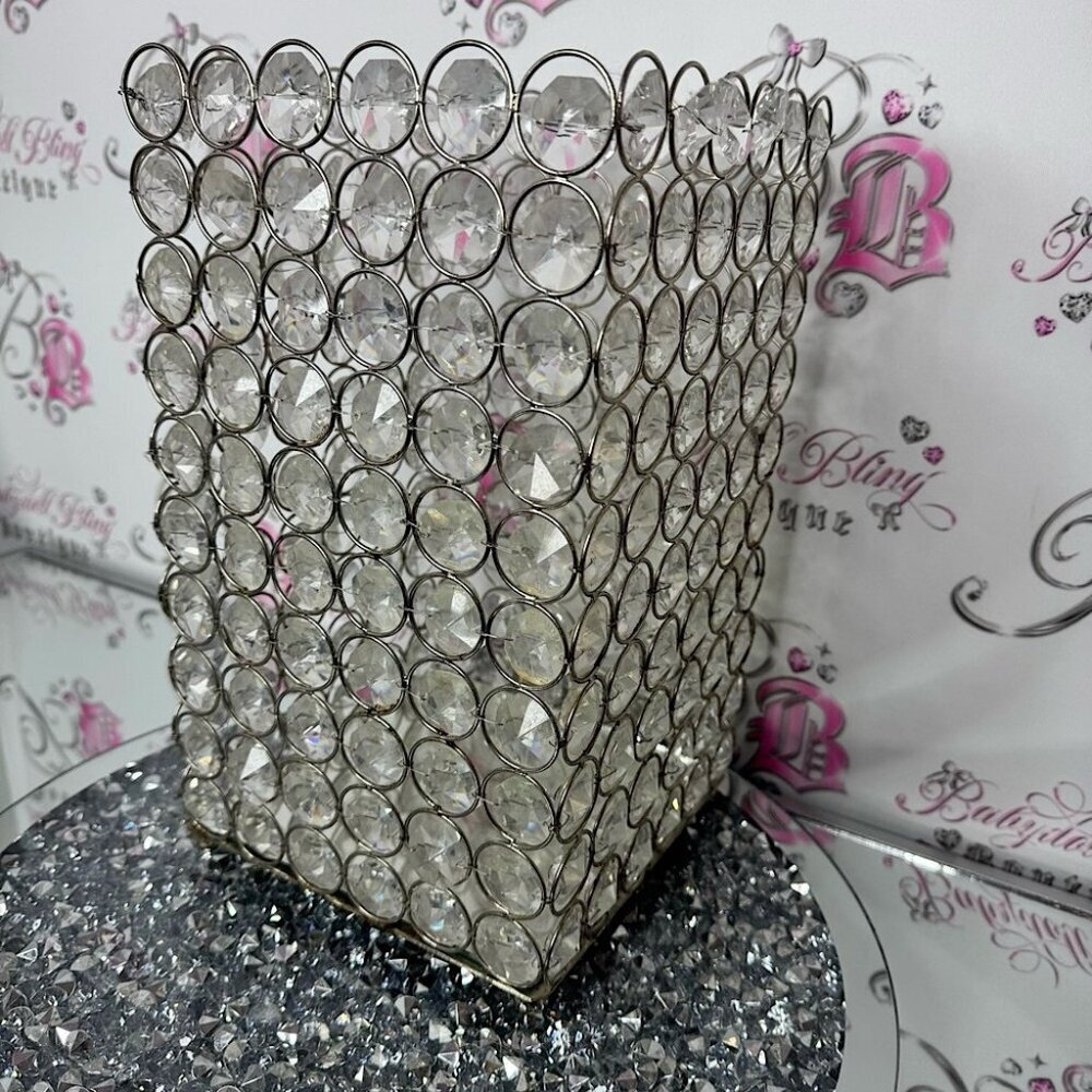 Crystal-Embellished Silver Organizer basket bling diamonds mirror